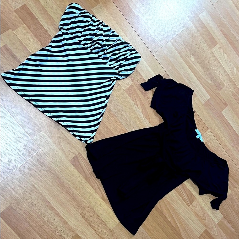 Charlotte Russe Black short sleeve top and Forever Striped Tube Sz.S